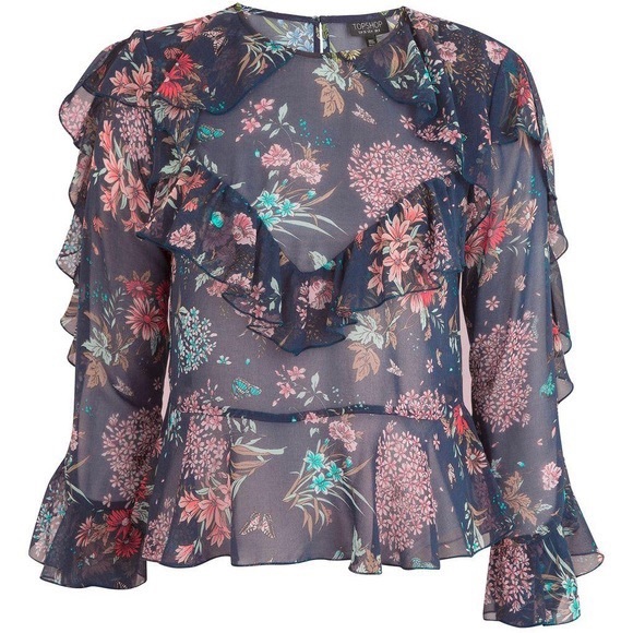 Topshop Tops - NWOT | Topshop Floral Blouse with Frills